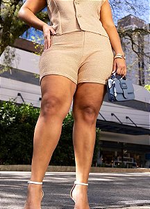Short Bege Em Moletinho Texturizado Plus