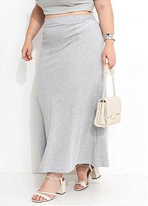 Saia Cinza Clara Em Malha Piquet Plus Size