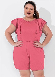 Macaquinho Coral Em Malha Plus Size