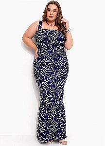 Vestido Ondas Em Jersey Acetinado Plus Size