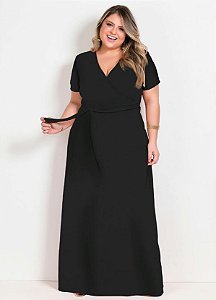 Vestido Longo Preto Com Transpasse Plus Size
