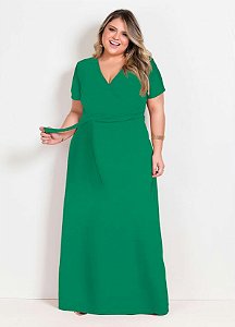 Vestido Longo Verde Com Transpasse Plus Size