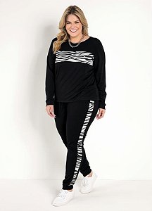 Conjunto Jogger Preto E Zebra Plus Size