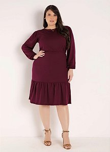 Vestido Bordô Com Franzido Plus Size
