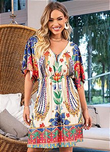 Vestido Floral Tropical Em Malha Fria
