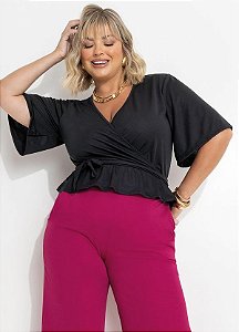 Blusa Preta Com Faixa Gratis Plus Size