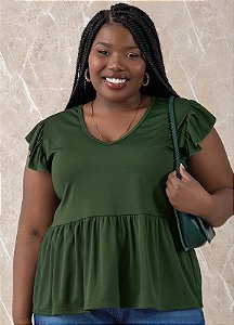 Blusa Verde Com Peplum Plus Size