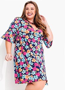 Vestido Floral Colorido Em Malha Fria