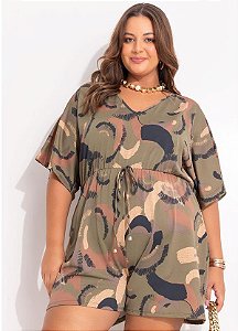 Macacão Abstrato Camuflado Em Malha Com Elastano