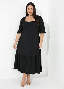 Vestido Preto Com Franzido Plus Size