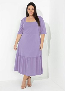 Vestido Lilás Com Franzido Plus Size