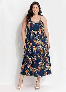 Vestido Azul Em Malha Plus Size