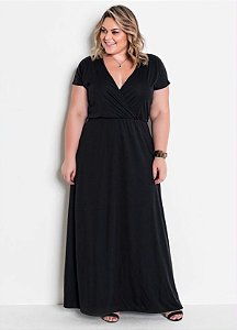 Vestido Longo Preto Plus Size com Transpassado