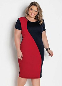 Vestido Midi Preto E Vermelho Plus Size