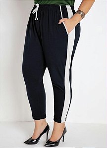 Calça Jogger Cropped Preta E Branca Plus Size