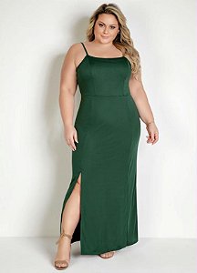 Vestido Longo Verde Com Fenda E Alças Plus Size