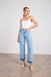 Calça Jeans Feminina Wide Leg Cigarrete