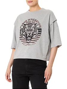 Camiseta De Malha Recortes Bright Tigre - Cinza