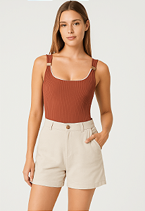 Body em Malha Canelada com Detalhe na Alça