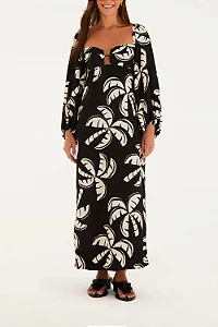 Vestido longo manga coqueirada