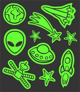 Glowfun - Tatuagem Temporária Brilha no Escuro - Espaço Aliens