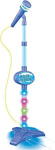 Microfone Infantil com Pedestal Luz Rock Show Azul
