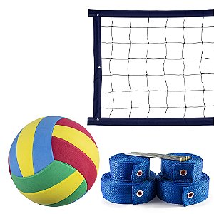 Kit Rede de Vôlei com Marcação e Bola Evo Sports 5 metros Azul