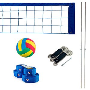 Kit Mini Futevôlei Rede com Marcação e Mastro Evo Sports 3,5 metros Azul
