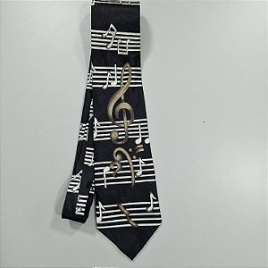 Gravata Clássica Preta Estampa Musical