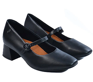 Scarpin Preto Mary Jane Salto Bloco Couro Usaflex AH0610005