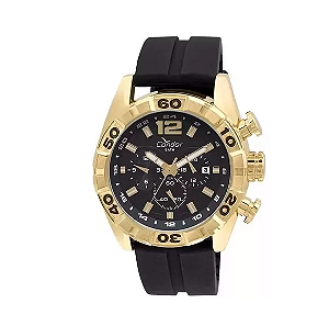 Relógio Condor Masculino Cronógrafo Dourado Pulseia Silicone COVD33A