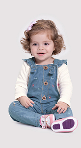 Jardineira Jeans Infantil Menina Bordada 20923