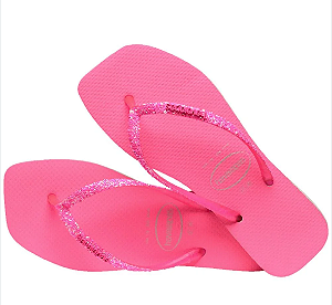 Chinelo Havaianas Slim Square Glitter Neon