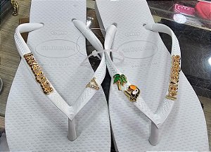 havaianas original branca tira fina com pin