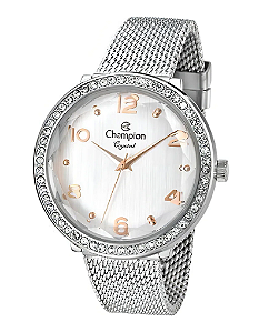 Relógio Champion Crystal Feminino Cn27376q Strass Prata
