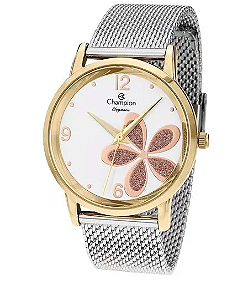 Relógio CHAMPION feminino misto dourado prata flor CN24315H