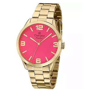 Relógio Feminino Champion Analógico Dourado Fundo Rosa Pink CN29892J