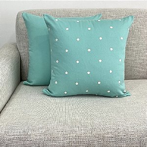 Capa Para Almofada Verde Tiffany Bordada Poá