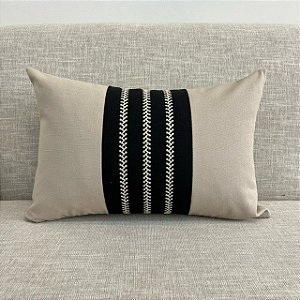 Capa Para Almofada Cotone Linho Faixa Bordada Preto