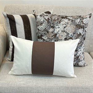 Kit Floral Cinza e Listra Marrom