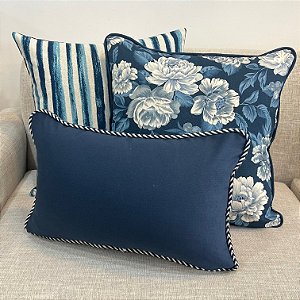 Kit Big Floral Azul e Listra Wave Azul