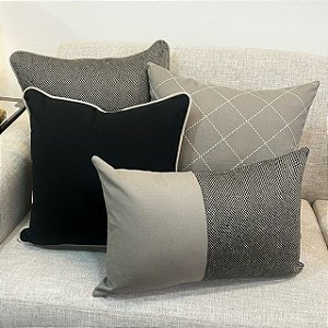 Kit 4 Capas Mescla Cinza e Preto e Bordada Losango