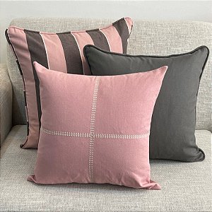 Kit Big Listra Rosa Blush e Cinza e Bordada Cruz