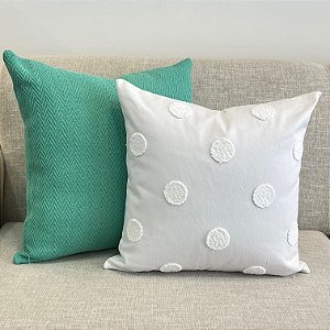 Kit Chevron Verde Tiffany e Bordada Bolas Fluffy Branco