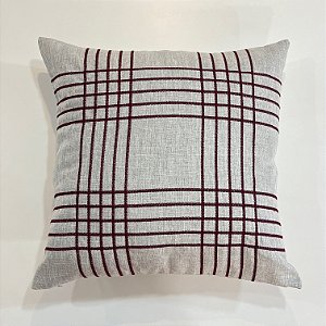 Capa Para Almofada Linho Prata Bordada Xadrez Vinho