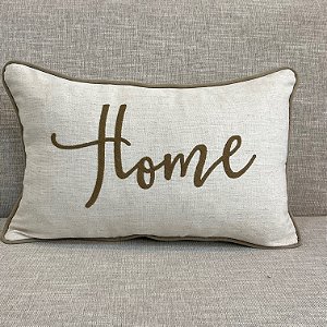 Capa Para Almofada Linho Cru Bordada Home Cáqui