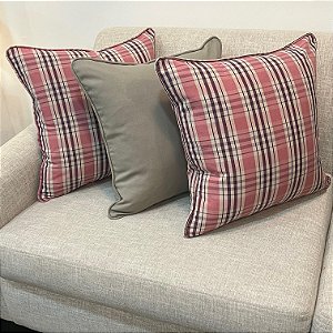 Kit 3 Capas Xadrez Rosa Blush e Cinza Concreto