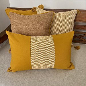 Kit Ocre e Baguete Faixa Mescla Chevron Mostarda