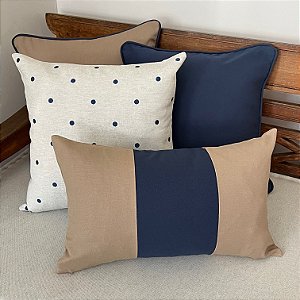 Kit Bordada Poá  Azul Marinho e Caqui Faixa Azul Marinho