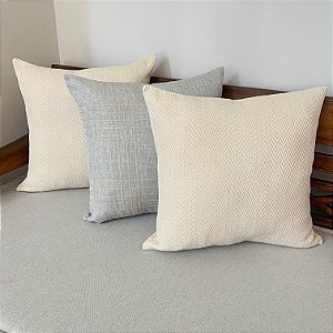 Kit Chevron Crú e Linho Prata Bordada Xadrez Crú